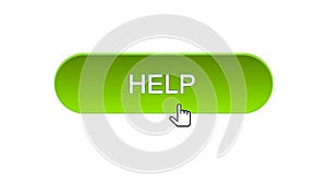 Help web interface button clicked with mouse cursor, green color, support online