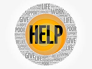 HELP word cloud collage