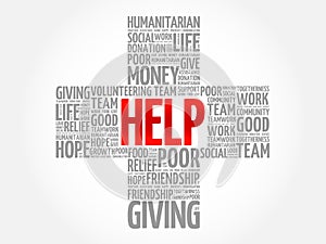 HELP word cloud collage