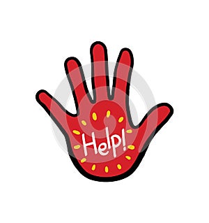 Help written on palm hand illustration on white background