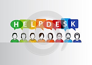 Helpdesk illustration of group of call center employees ready to help.