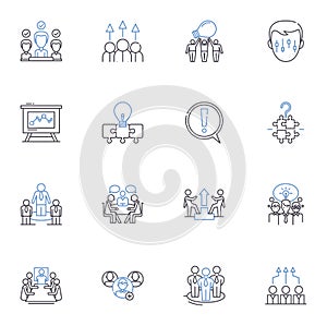 Helpers line icons collection. Aide, Volunteer, Supporter, Assistant, Caregiver, Companion, Advocate vector and linear