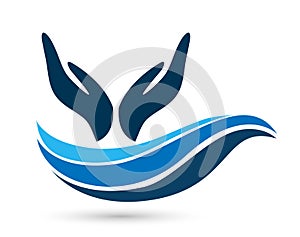 Helping care hands sea wave logo icon illustration abstract vector sign flat simple icon