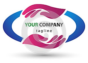Helping caring hand care protect teamwork business company logo vector.