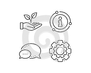 Helping hand line icon. Charity gesture sign. Startup plant. Vector