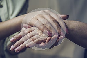 Helping hands, care for the elderly concept