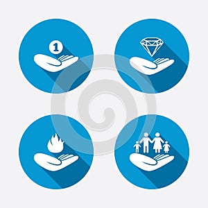 Helping hands icons. Protection and insurance