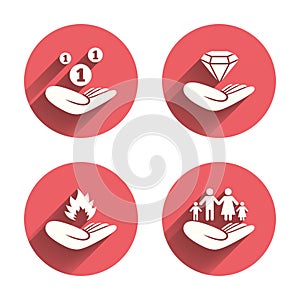 Helping hands icons. Protection and insurance