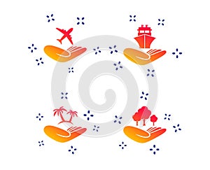 Helping hands icons. Protection and insurance. Vector photo