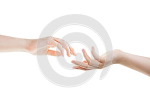 Helping hands isolated on white background.