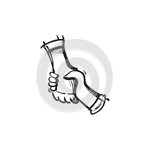 Helping hands line icon. Voluntary assistance in difficulties.Isolated vector illustration