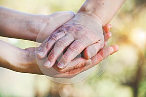 Helping hands, rehabilitation, hospice and nursing home care, service, elderly people care concept