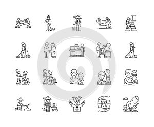 Helping people line icons, signs, vector set, outline illustration concept