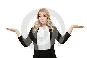 Helpless beautiful blond businesswoman stock photos