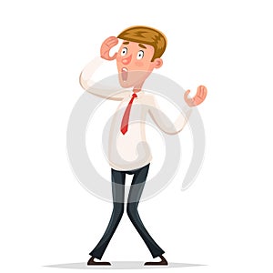 Helpless businessman scared shoked character isolated icon cartoon design vector illustration photo