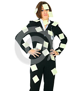 Helpless Businesswoman Full Of Empty Post It