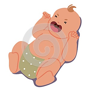 Helpless Infant Character Lies On Its Back, Emitting Plaintive Cries. Vulnerable Baby Expresses Needs Through the Yells