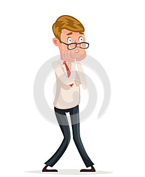 Helpless scared businessman shoked character isolated icon cartoon design vector illustration