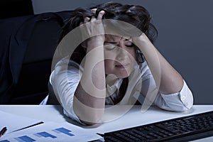 Helpless woman during overtime photo