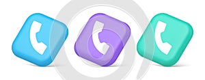 Helpline hotline call center phone handset squared button 3d realistic isometric icon