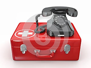 Helpline.Services. Phone on medical kit photo