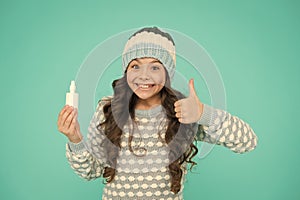 This helps good. say no to flu. kid treat runny nose with nasal spray. free your stuffy nose. no addiction to medicals photo