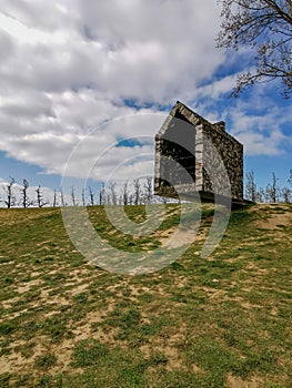 Helsheaven floating chapel in Helshoven, Haspengouw area Belgium, made from old felled cherry trees from the area