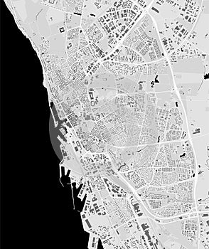 Helsingborg map, Sweden. Grayscale city map, vector streetmap