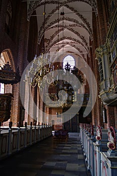 Interior medieval danish church of Carmelite Priory and St. Mary`s. Helsingor, Denmark