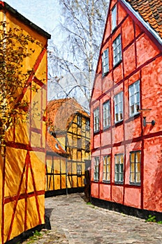 Helsingor Narrow Street Digital Painting