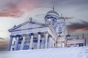 Helsinki cathedral - famous Helsinki landmark in winter, Finland