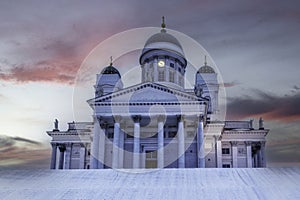 Helsinki cathedral - famous Helsinki landmark in winter, Finland