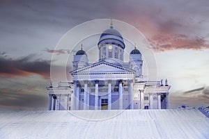 Helsinki cathedral - famous Helsinki landmark in winter, Finland