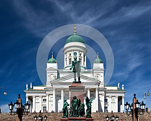 Helsinki Cathedral - Helsingin tuomiokirkko with sculture of Alexander II photo