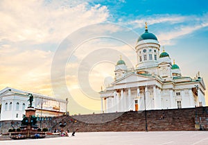 Helsinki Cathedral, Helsinki, Finland. Summer Sunset Evening