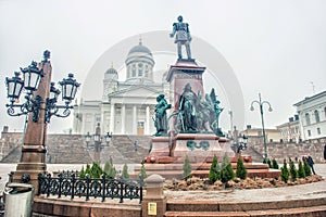 Helsinki cathedral and monument to Alexander II, Finland