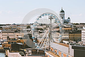 Helsinki city aerial view touristic central popular landmarks cityscape