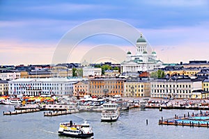 Helsinki cityscape with Helsinki Cathedral and Market Square, Finland