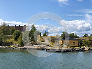 Helsinki, Finland - 15th August 2019: Suomenlinna, Sveaborg sea fortress seen from boat