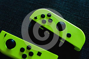 HELSINKI, FINLAND - Aug 22, 2019: Close up of Nintendo controllers