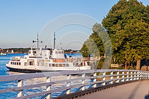 HELSINKI, FINLAND - AUGUST 24, 2016: Ferry at Suomenlinna Sveaborg , sea fortress in Helsink