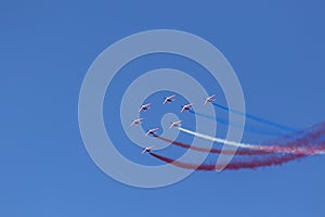 Helsinki, Finland - August 6 2021: KAIVARI-21 AIRSHOW, French airforce team Patrouille De France performing formation flying