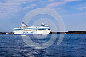 HELSINKI, FINLAND-AUGUST 18: Silja Line ferry sails from the port of Helsinki, Finland August 18 2013.Paromy Silja Line of regula