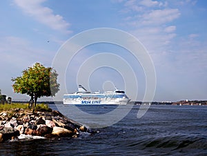 HELSINKI, FINLAND-AUGUST 18: Silja Line ferry sails from the port of Helsinki, Finland August 18 2013.Paromy Silja Line of regula