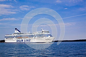 HELSINKI, FINLAND-AUGUST 18: Silja Line ferry sails from the port of Helsinki, Finland August 18 2013.Paromy Silja Line of regula