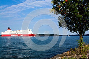 HELSINKI, FINLAND-AUGUST 18: Viking Line ferry sails from the port of Helsinki, Finland August 18 2013.Paromy Viking Line of regu