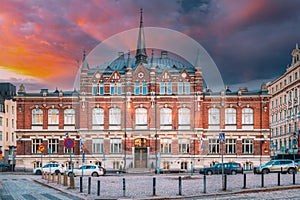 Helsinki, Finland. Finnish Design Museum Or Designmuseo Building. Designmuseum. Amazing Color Effect Of Clouds. Natural