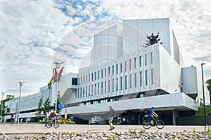 Helsinki, Finland - June 12, 2019: Toolo bay in the City Park in Helsinki, Finlandia Hall congress and event venue