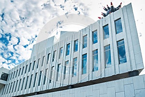 Helsinki, Finland - June 12, 2019: Toolo bay in the City Park in Helsinki, Finlandia Hall congress and event venue