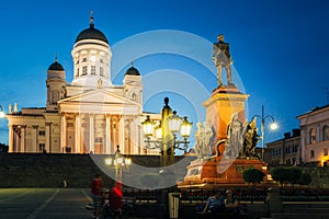 Helsinki, Finland. Senate Square With Lutheran Cathedral And Monument